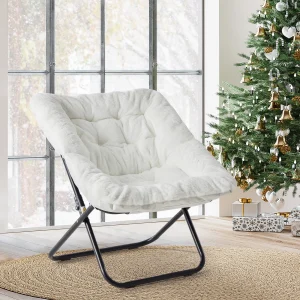 JHK 28-Inch Soft Faux Fur Folding Saucer Lounge Chair