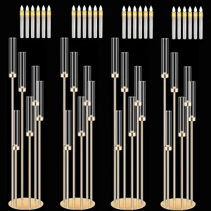 4-Piece 46-Inch Metal Floor Candlestick Holders with 24 LED Candles