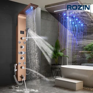 Rose Gold LED 6-Mode Shower Panel System with LCD Display