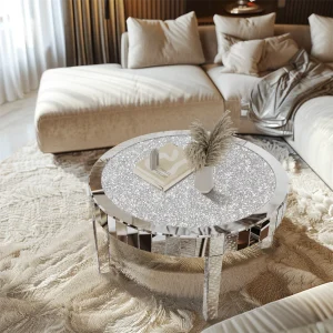 Luxury Silver Round Mirrored Coffee Table