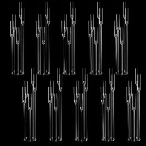 10 pcs Clear Acrylic Floor Candelabra 5 Arm Tall Candlestick Holder