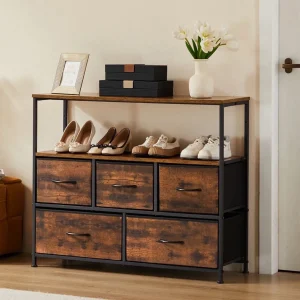 JHK Shoe Cabinet Dresser With 5 Fabric Drawers